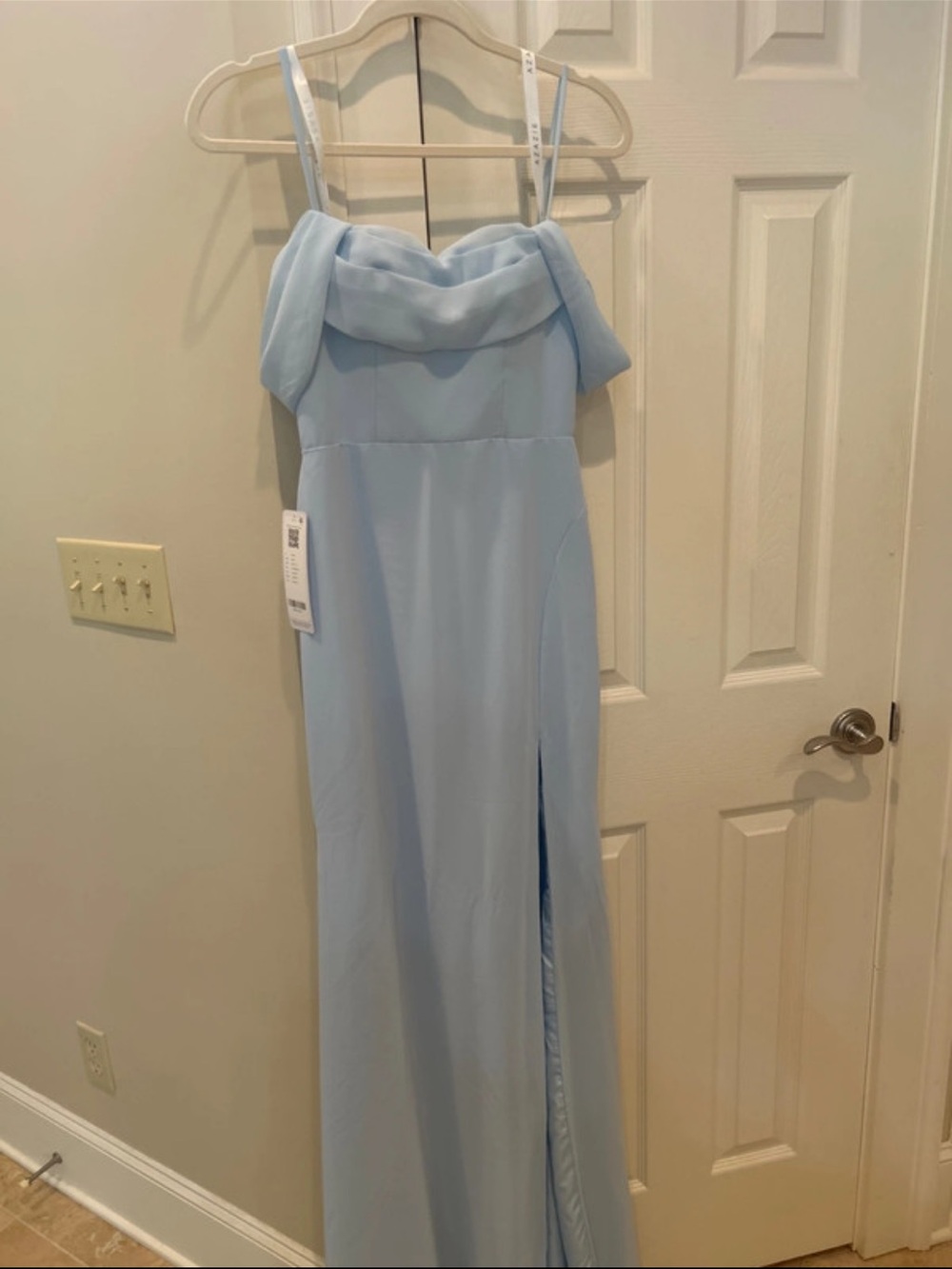 Elegant Light Blue Off-Shoulder Evening Gown